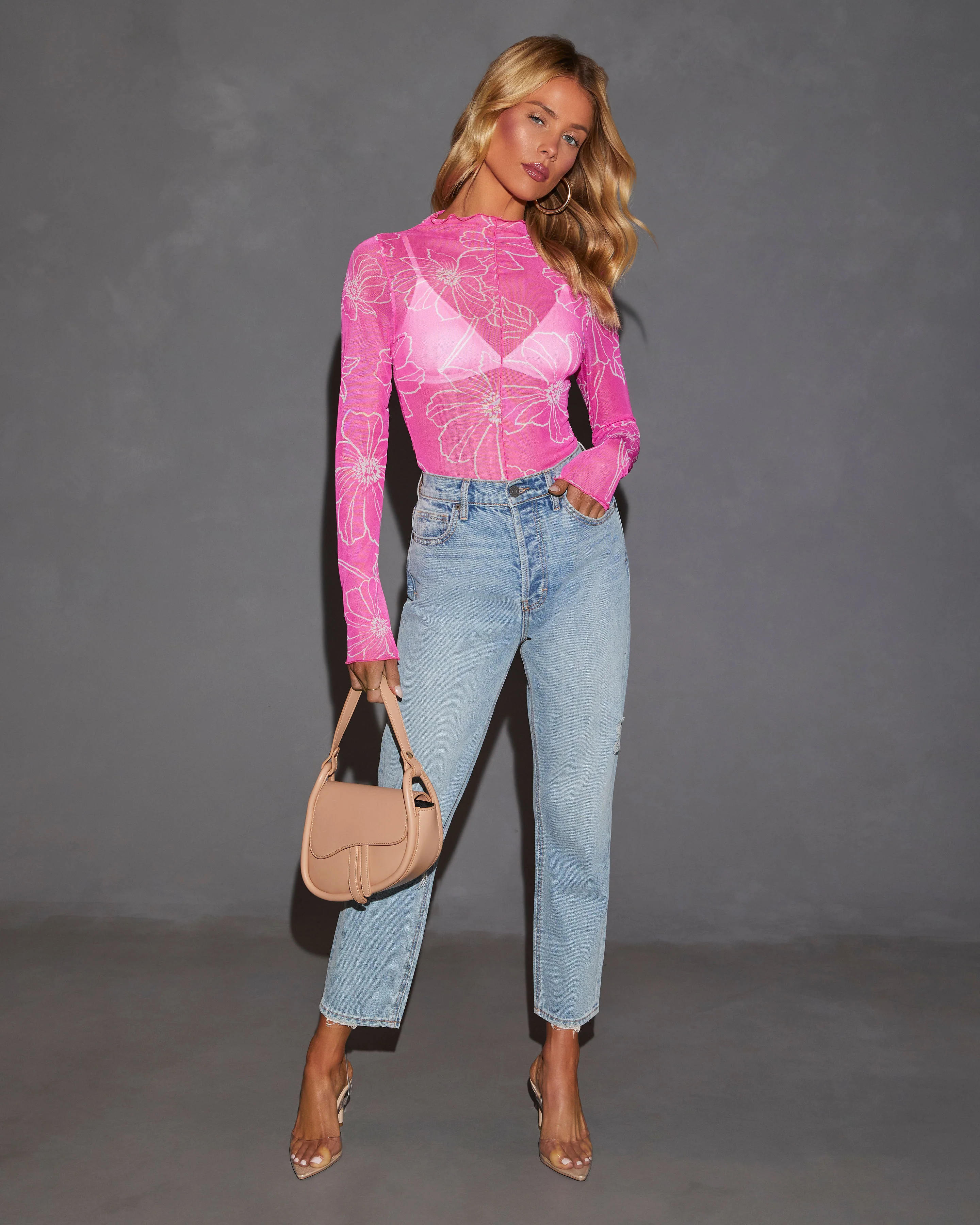 Feeling Good Sheer Floral Lettuce Hem Top | VICI