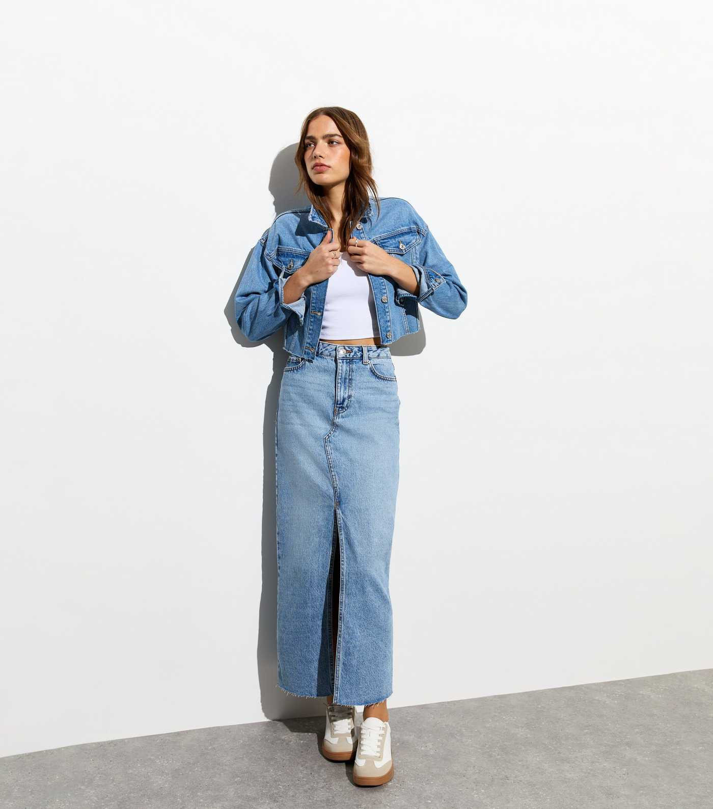 Pale Blue Denim Split Front Maxi Skirt | New Look | New Look (UK)