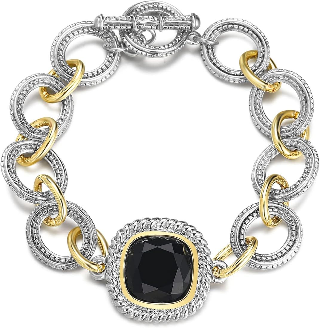 Mytys Link Bracelet for Women Two tone Circles Chain Silver and Gold Wire Bangle Designer Inspired B | Amazon (US)