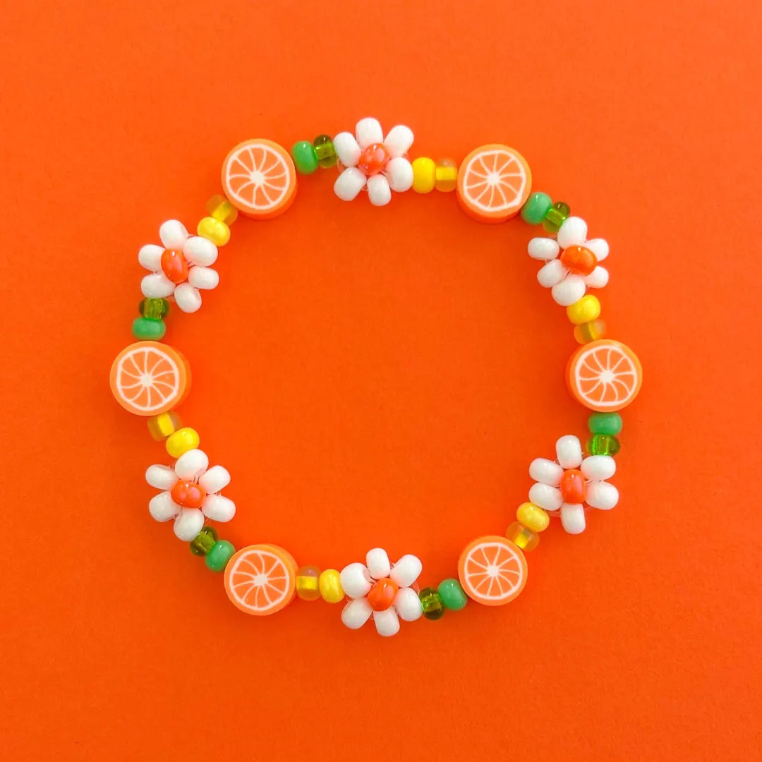 Daisies and Oranges Bracelet, Orange Bird Bracelet, Citrus Swirl Bracelet | Etsy (US)