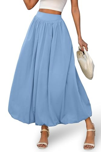 ELLEVEN Womens Bubble Maxi Long Skirt with Pockets Flowy Puffy Hem Elastic Waist Casual Lightweight Balloon Skirt Y2k Elegant Ruffle A-Line Classic Skirt Spring Summer 2026 Airy Blue XX-Large | Amazon (US)
