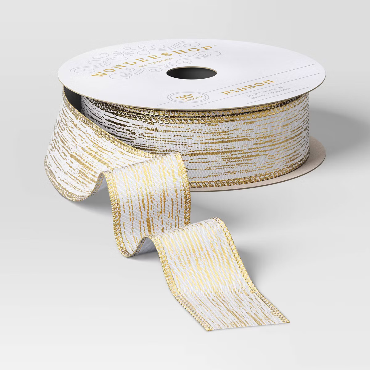 30' Christmas Fabric Ribbon White Satin Gold Stripes - Wondershop™ | Target