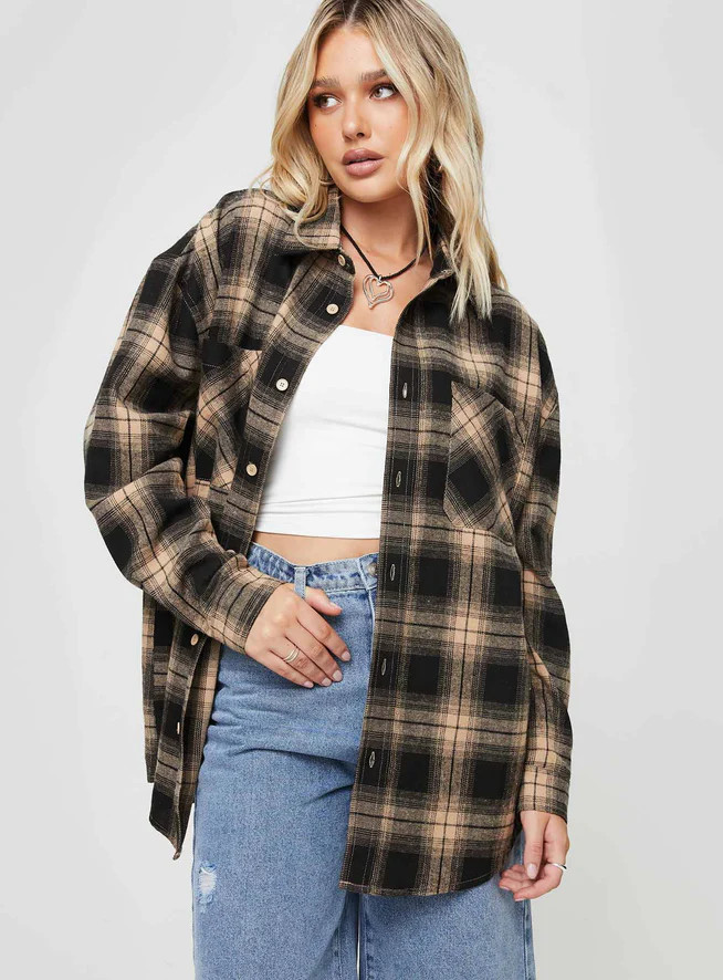 Waver Shirt Black / Orange Check | Princess Polly US