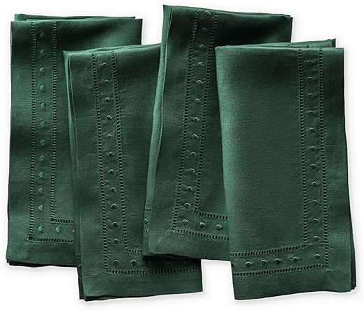 Linen Napkins Cloth - Forest Green 18 x 18 inch, Set of 4 Embroidered Dot Dinner Napkins Washable... | Amazon (US)