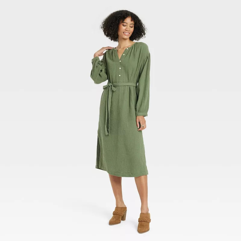 Women's Balloon Long Sleeve Tie-Front Shirtdress - Universal Thread™ | Target