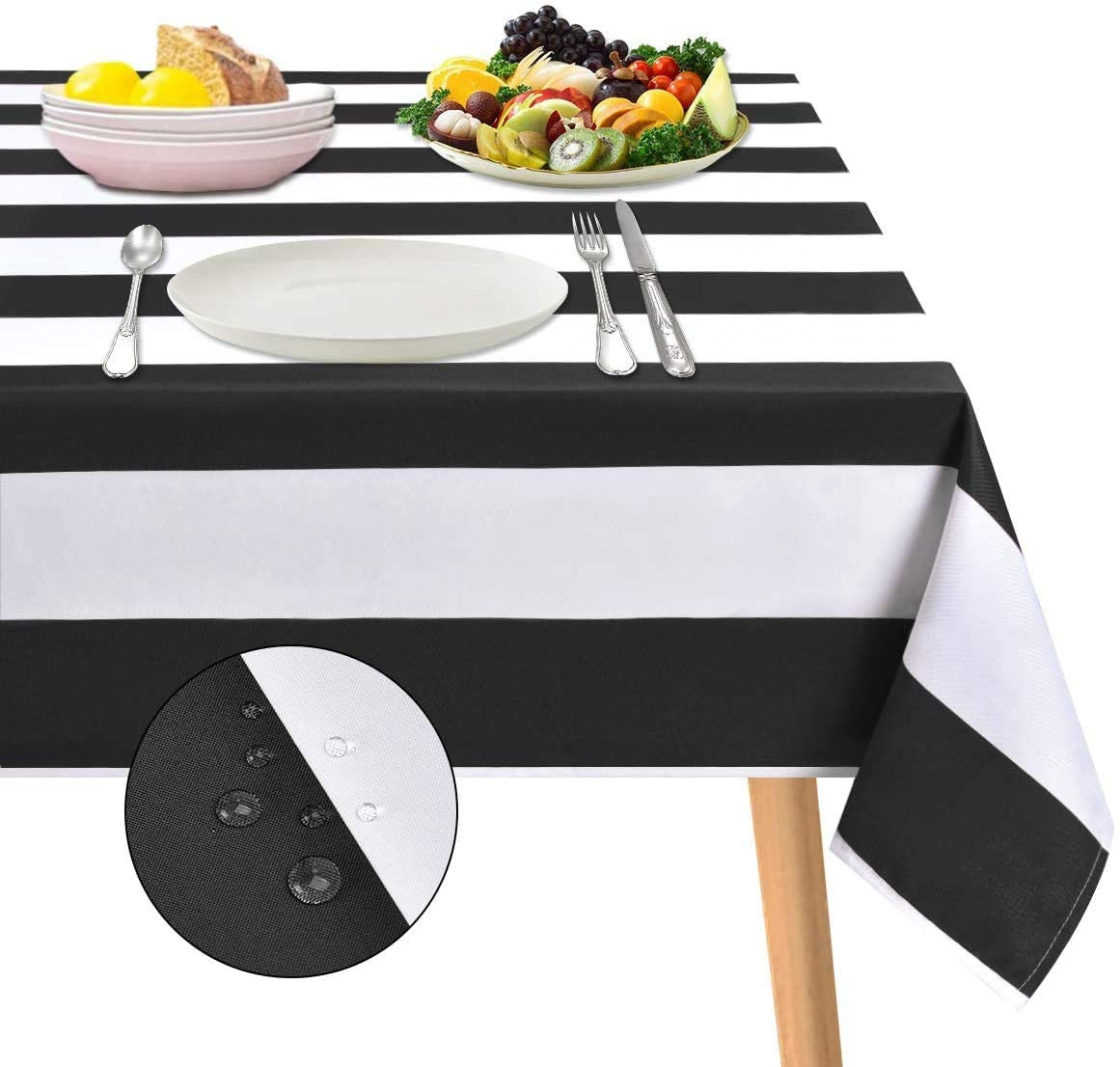 Sevenstars Black and White Striped Tablecloth Waterproof Table Cloth Rectangular Table Cover for ... | Walmart (US)