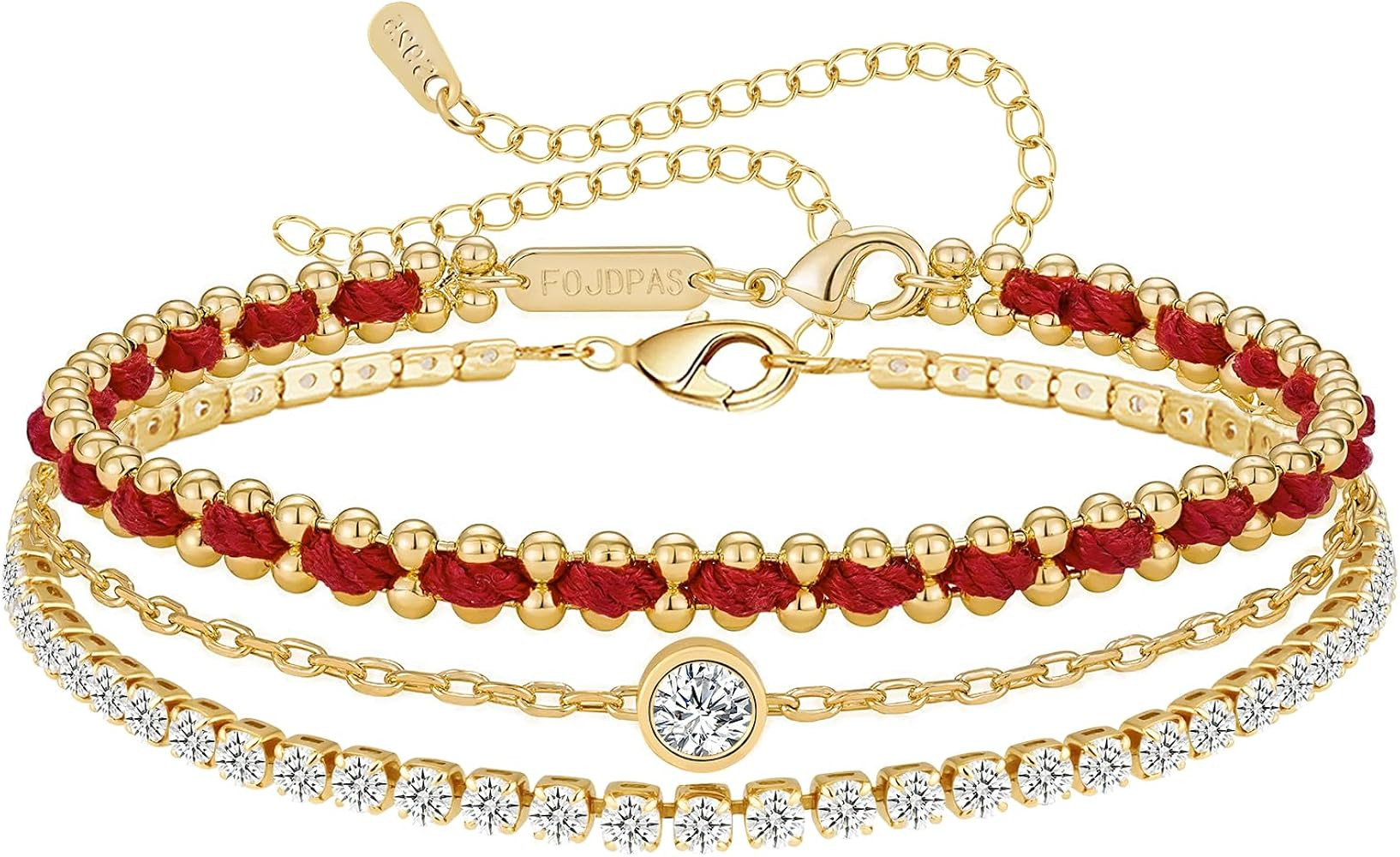 14K Gold Plated Bracelets for Women 2 Pcs Set - Red String & Cubic Zirconia Tennis Bracelet, Laye... | Amazon (US)