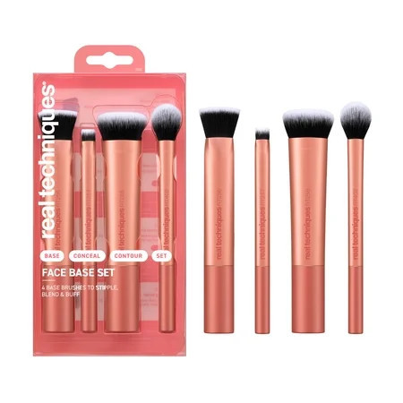 Real Techniques Face Base Makeup Brush Kit for Foundation & Contour Pink 4 Piece Set | Walmart (US)