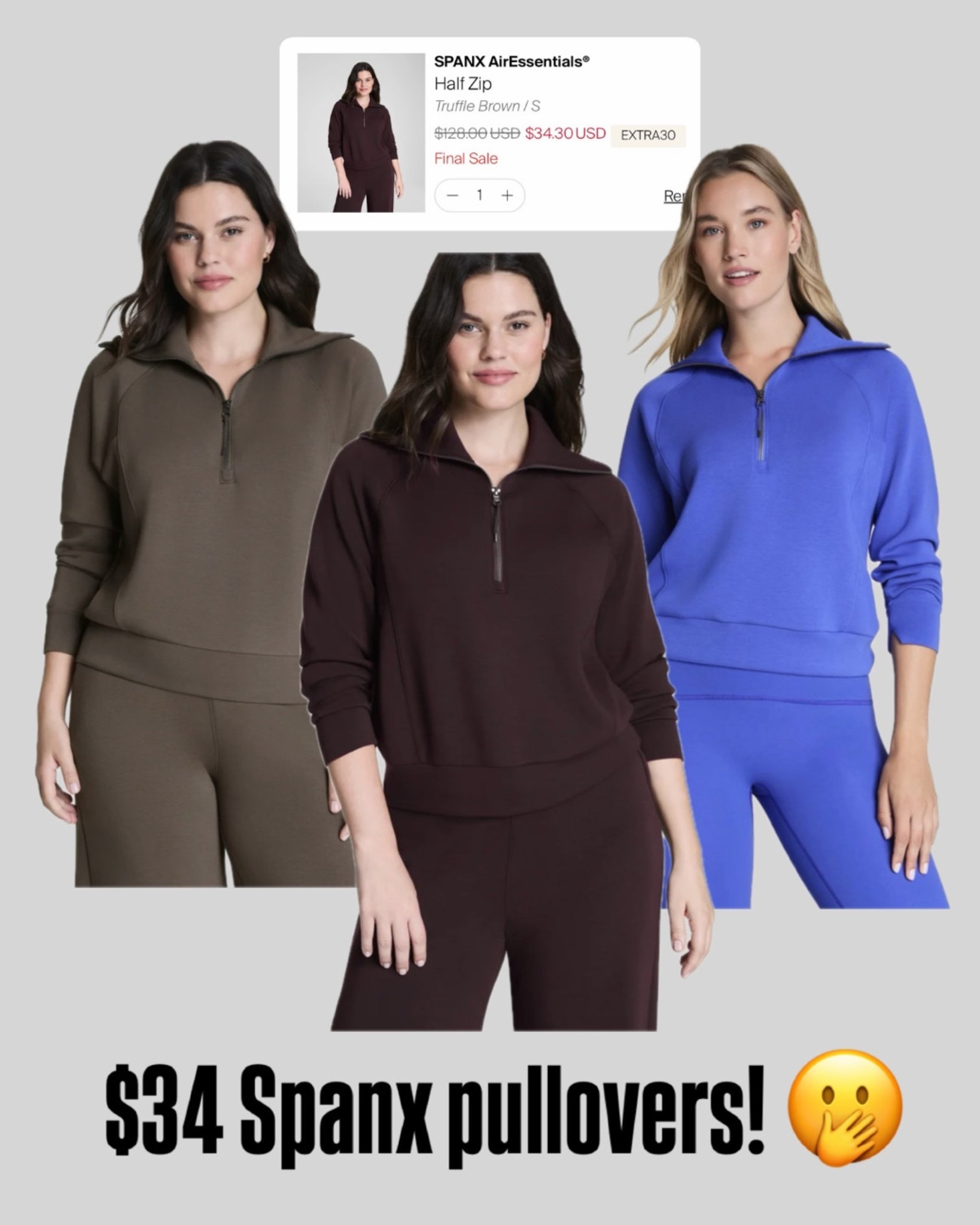 $34 Spanx pullovers! Run true to size - I have the small.

#LTKSaleAlert #LTKOver40 #LTKActive