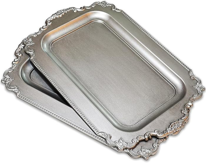 Set of 2 Matte Silver-Effect Plastic Decorative Trays for Coffee Table- Vintage Style (Actual Ava... | Amazon (US)