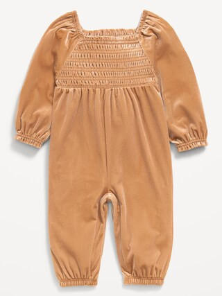 Long-Sleeve Smocked Velvet Jumpsuit for Baby | Old Navy (CA)