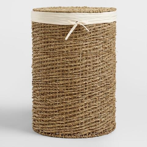 Round Seagrass Trista Hamper With Liner and Lid | World Market