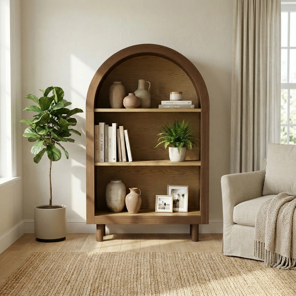 24" Arched Bookcase with 3 Open Shelves, Modern Narrow Display Storage Cabinet, Wood Bookshelf fo... | Wayfair North America