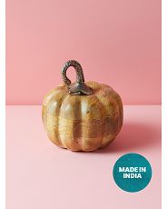 7in Wood Pumpkin With Nickel Stem Decor | HomeGoods