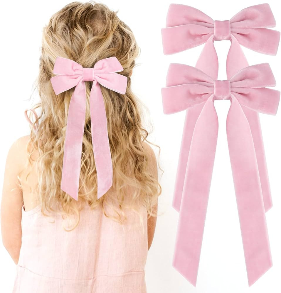 2PCS Velvet Hair Bows Pink Hair Ribbon Clips Big Fall Alligator Clips Hair Accessories for Women ... | Amazon (US)