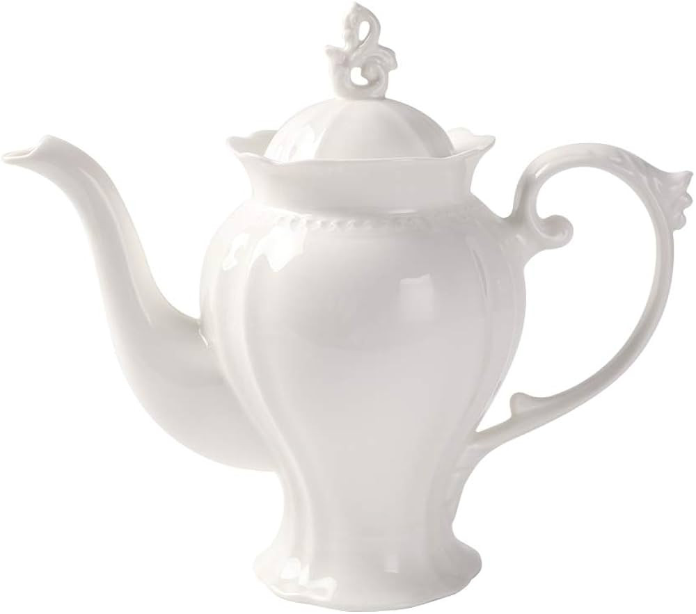 Fine Porcelain Ultra White English Teapot, Coffee Pot, Victoria Style, Light Weight, 37 Oz | Amazon (US)