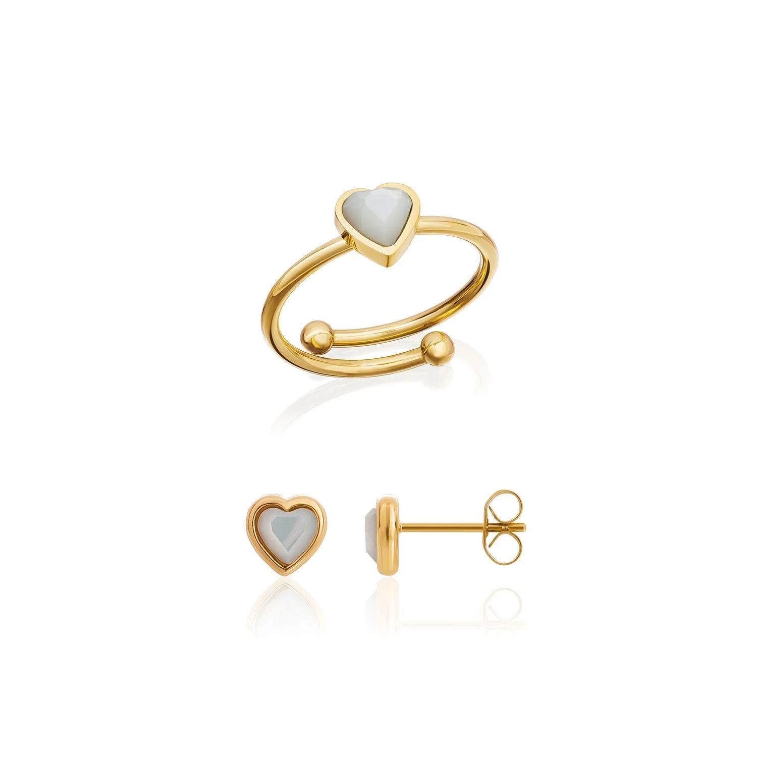 Mini Heart Birthstone Ring & Earring Bundle (Gold) | Abbott Lyon
