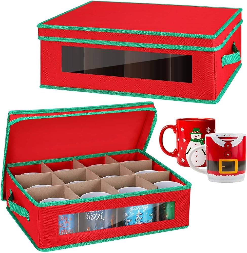 Huhumy 2 Pack Christmas Holiday Mug Storage Box with Dividers 19 x 14 x 6.7 Inch Coffee Cup Mugs ... | Amazon (US)