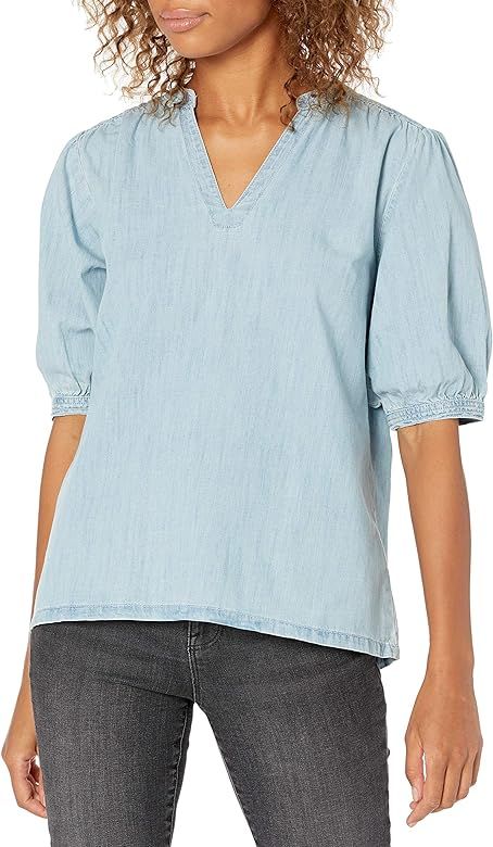 Amazon Brand - Goodthreads Women's Denim Puff Sleeve V-Neck Shirt | Amazon (US)