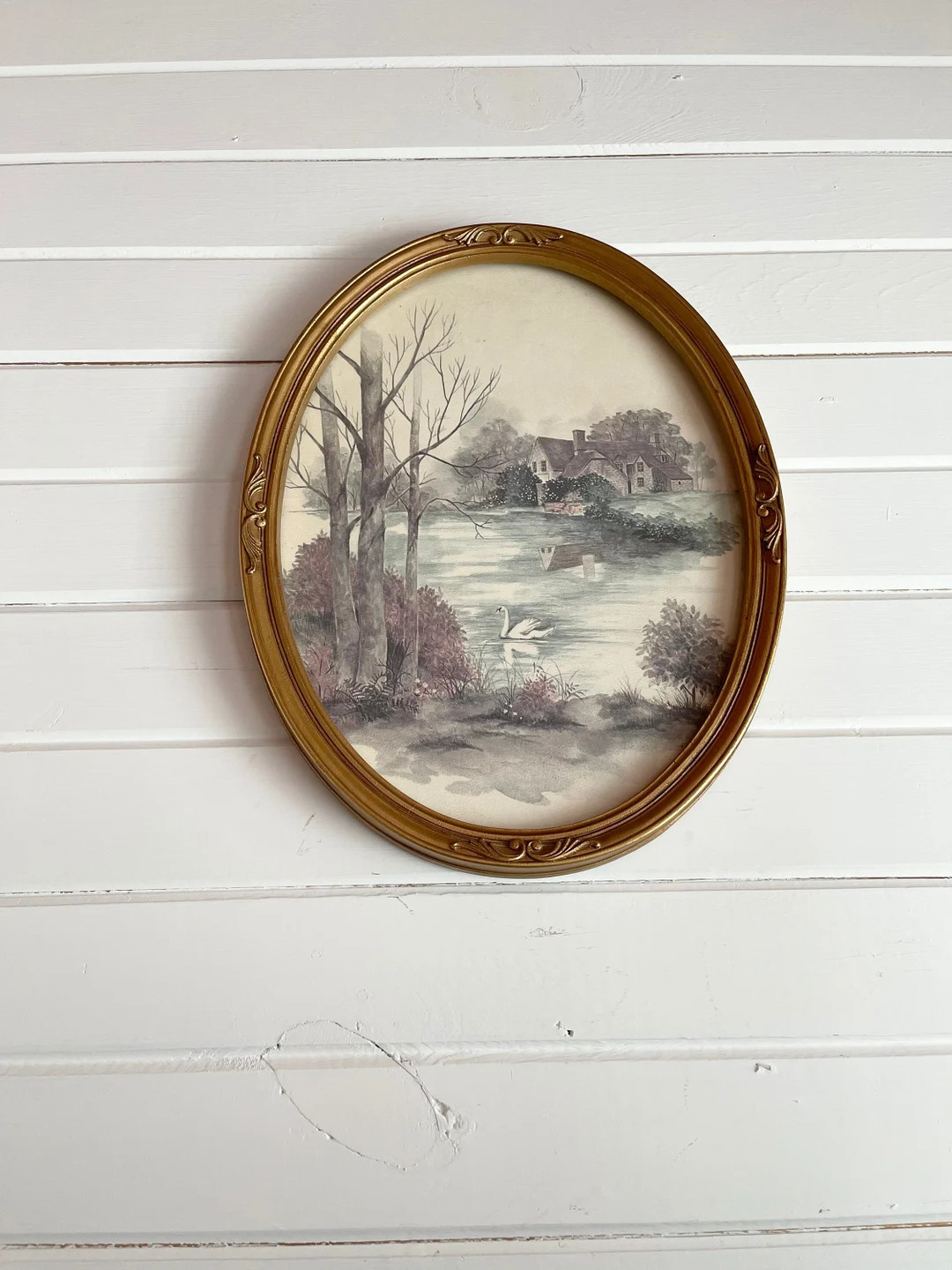 Vintage MCM Oval Framed Scenery Wall Decor, Cottage Core Style Wall Decor | Etsy (US)