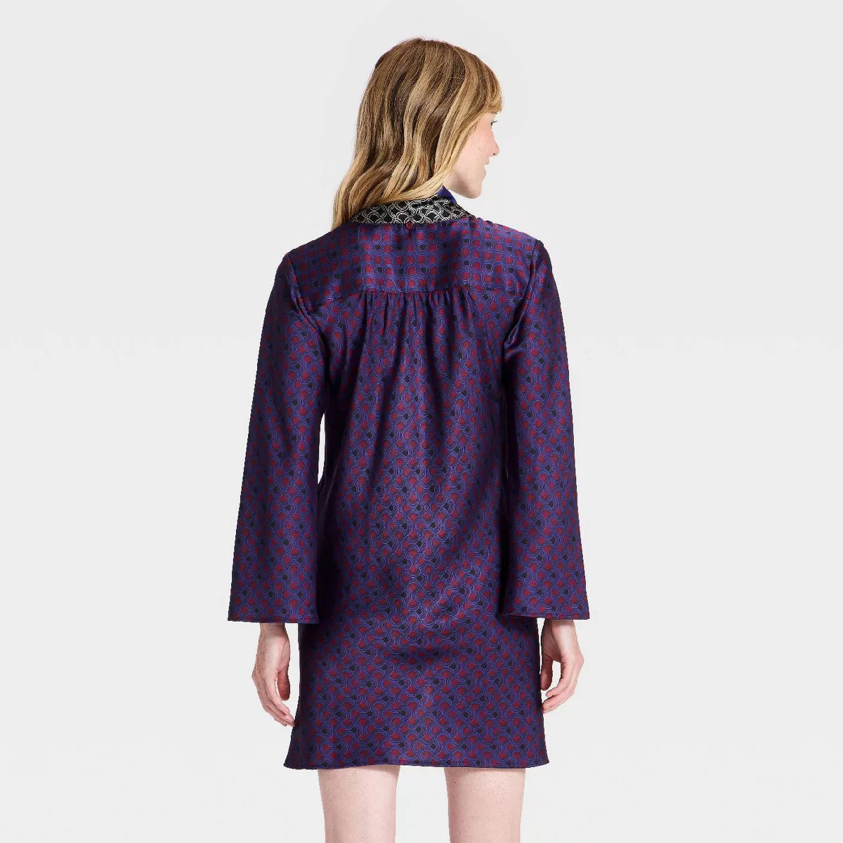 Women's Long Sleeve Scarf Printed Mini Dress - A New Day\u2122 Navy Blue/Maroon M | Target