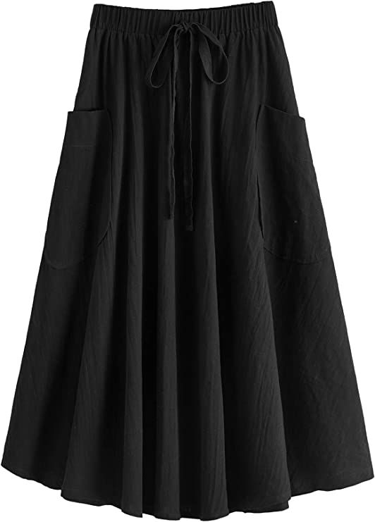 SweatyRocks Women's Casual High Waist Pleated A-Line Midi Skirt with Pocket | Amazon (US)