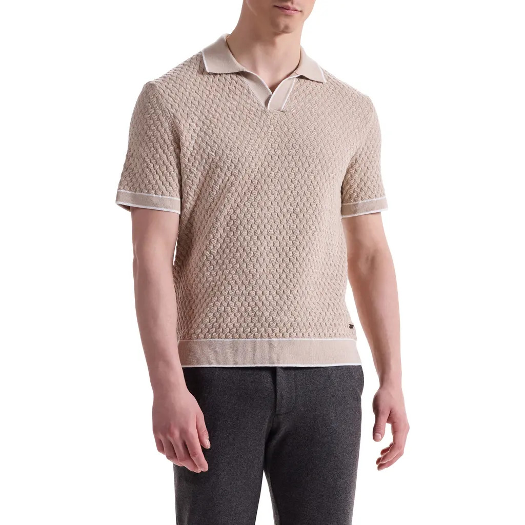 Bugatchi Johnny Collar Basket Stitch Cotton Blend Polo Sweater in Sand at Nordstrom Rack, Size Small | Nordstrom Rack