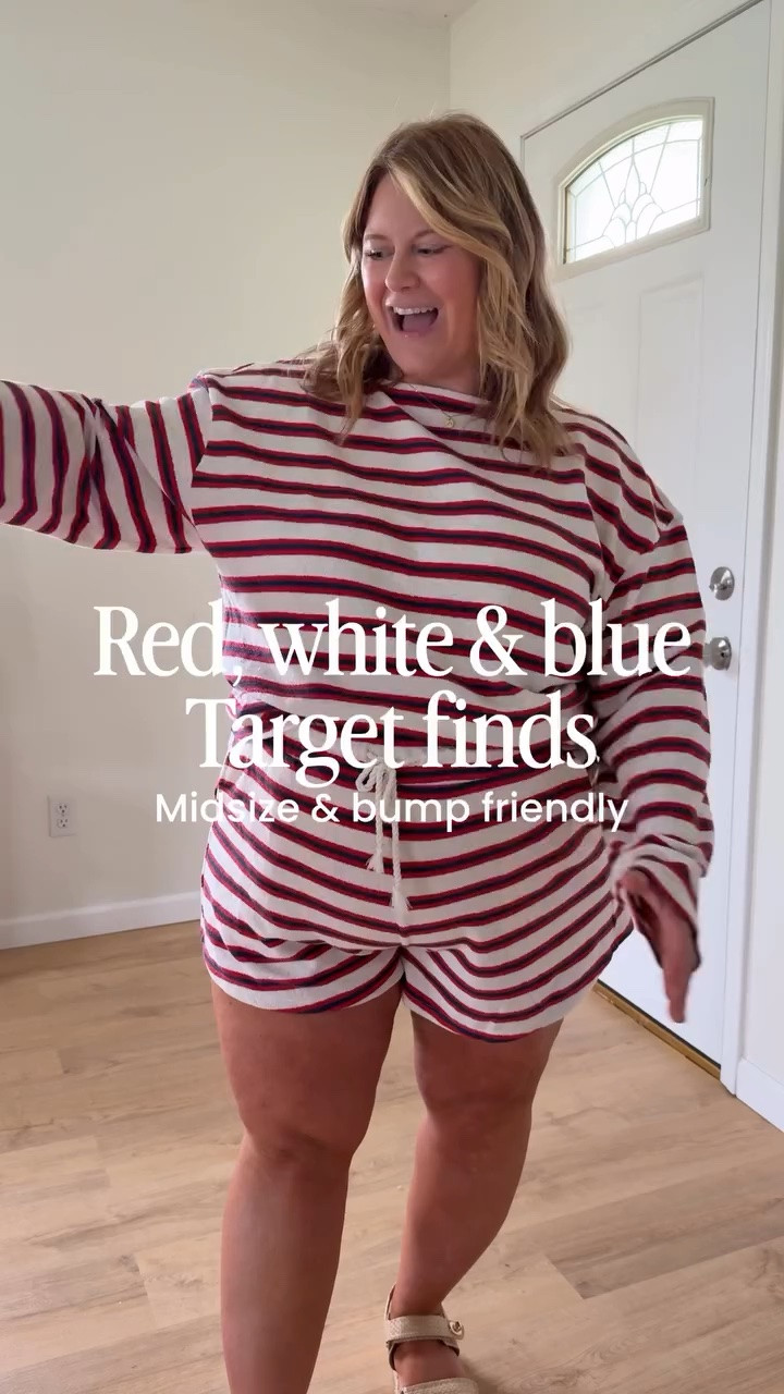 Target red, white & blue finds! 

I’m wearing an XL in all tops and an XXL in all bottoms (sized up for bump).  My white eyelet dress is an XL. 

4th of July outfits 
Memorial Day outfits

#LTKMidsize #LTKBump #LTKSaleAlert