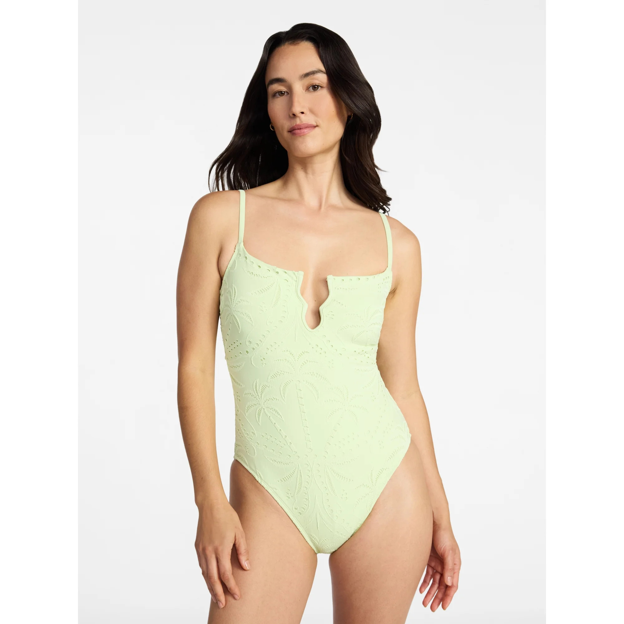 Time and Tru Women's and Women's Plus Size Eyelet Embroidered V Wire One Piece Swimsuit, Sizes XS... | Walmart (US)
