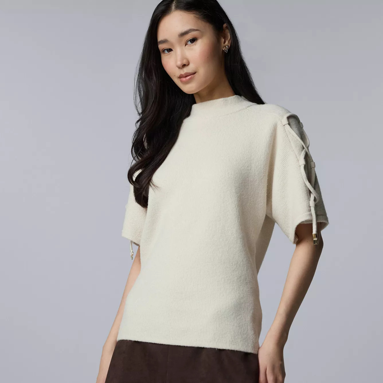 Women's Simply Vera Vera Wang Lace Up Short Sleeve Sweater | Kohl's