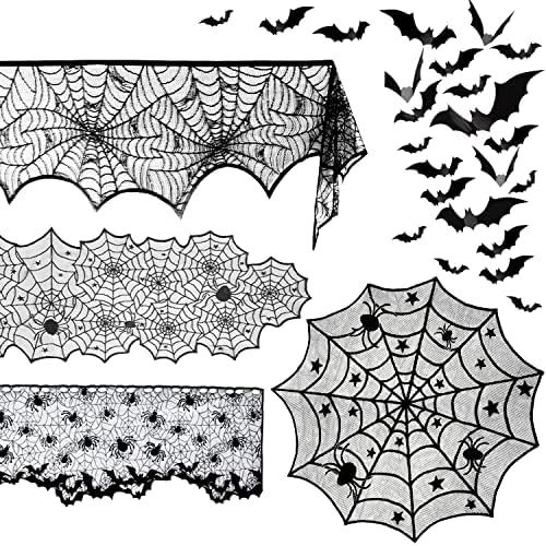 5 Pack Halloween Spider Decorations Sets -Halloween Fireplace Mantel Scarf & Round Table Cover & ... | Amazon (US)