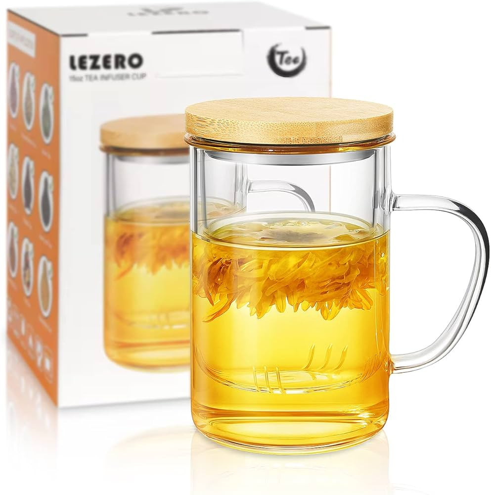 Lezero Glass Tea Infuser Cups with Removable Strainer and Bamboo Lid, Borosilicate Glass Tea Mugs... | Amazon (US)