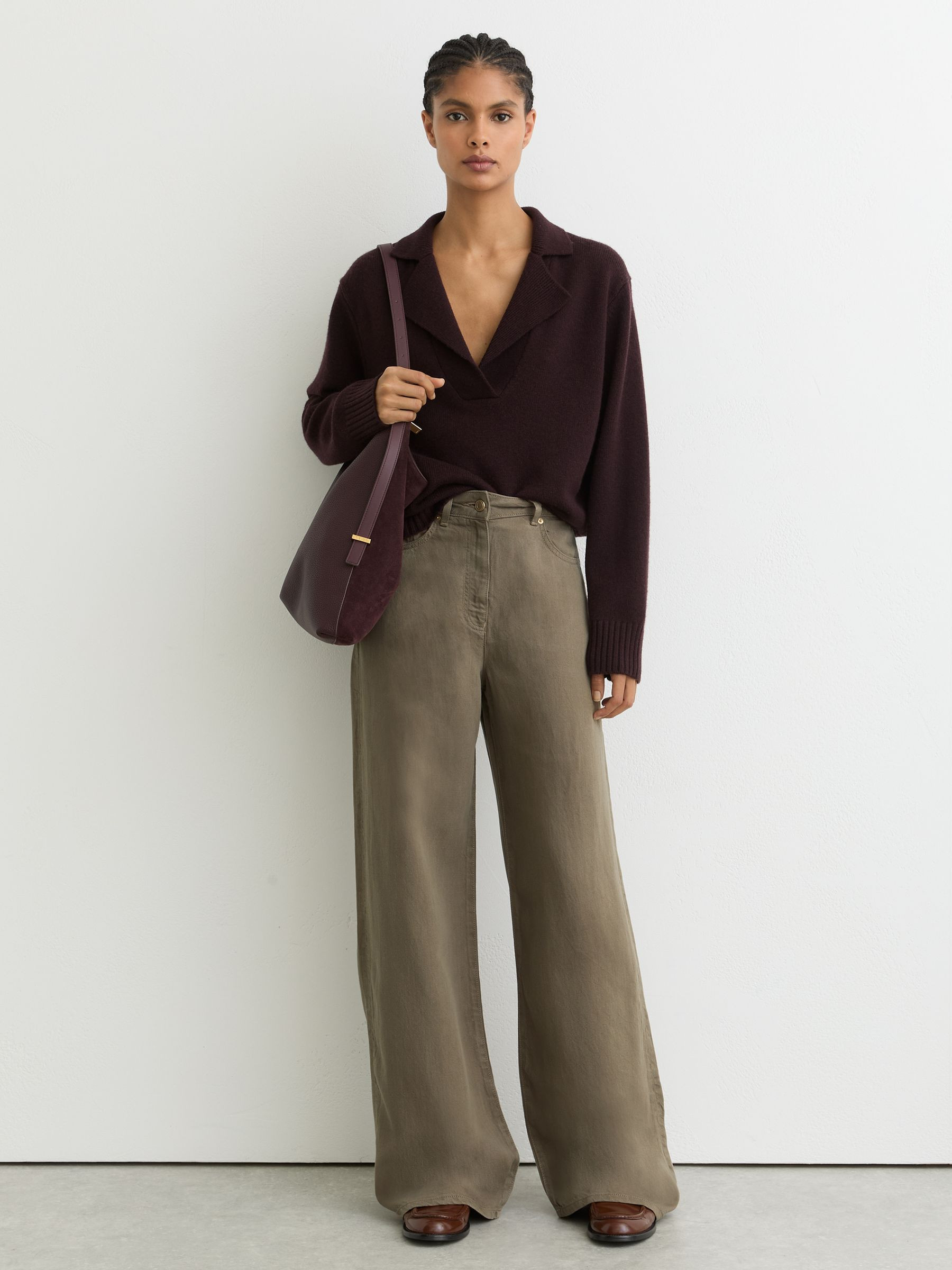 Reiss Lyocell-Linen Wide-Leg Trousers in Khaki Green - REISS | Reiss UK