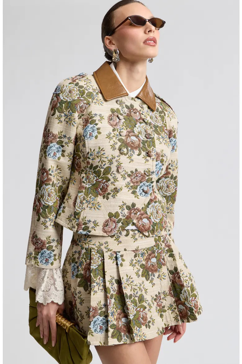 Avec Les Filles Shrunken Floral Tapestry Blazer with Faux Leather Collar (Women) | Nordstrom | Nordstrom