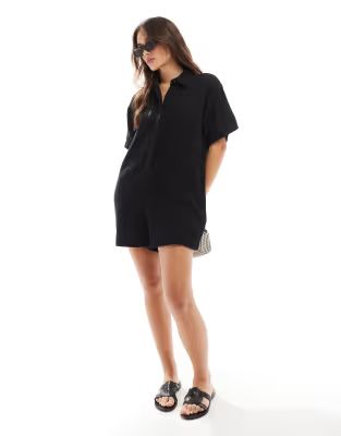 ASOS DESIGN shirt romper playsuit in black | ASOS | ASOS (Global)