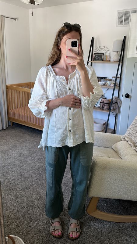 love this too, so lightweight & versatile! I sized up to medium in top for a more oversized fit with the bump
joggers are bump friendly & so comfy, wearing a small, under the bump now 

Casual spring outfit 
Casual summer outfit 

#LTKSeasonal #LTKbump