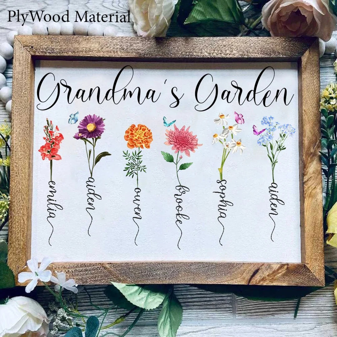 Birth Month Flower Frame Sign, Custom Grandma's Garden Wooden Frame With Grandkids Name, Personal... | Etsy (US)