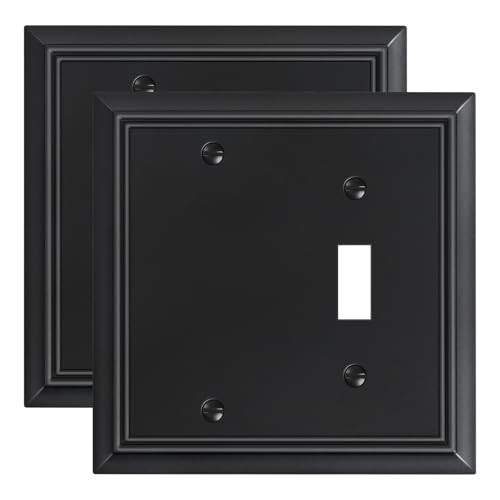 2-Pack Combo Blank/Toggle Light Switch Cover Plate, Black Modern Decorative Electrical Outlet Covers, Bamboo Fiber Wall Switch Plates and Outlet Covers | Amazon (US)