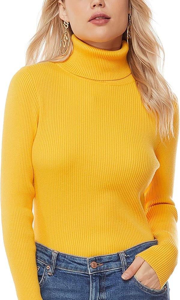 nine bull Womens Solid Basic Stretch Turtleneck Pullover Knit Sweater | Amazon (US)