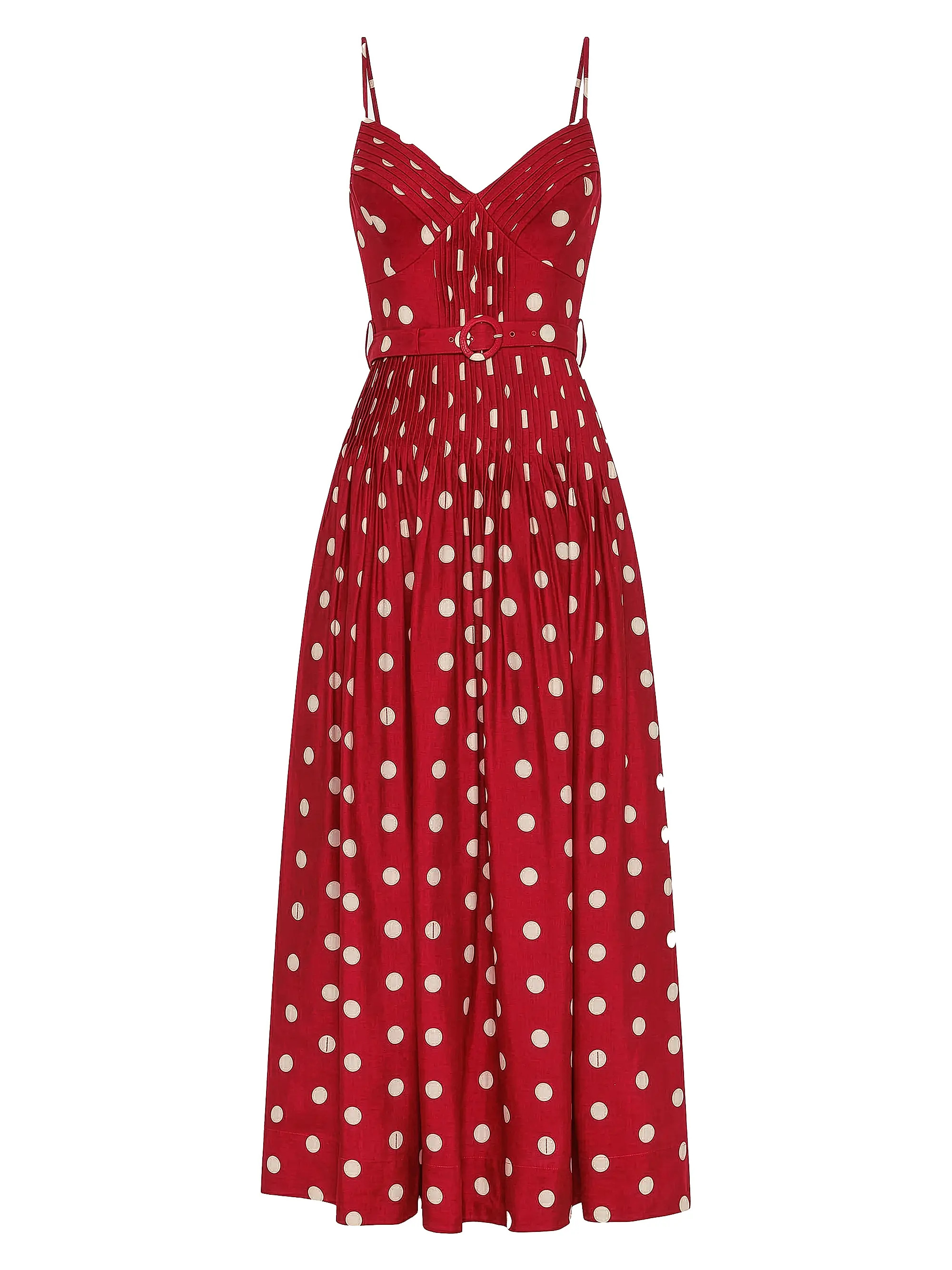 Nicholas the Label Mireille Belted Polka Dot Linen-Blend Midi-Dress | Saks Fifth Avenue | Saks Fifth Avenue