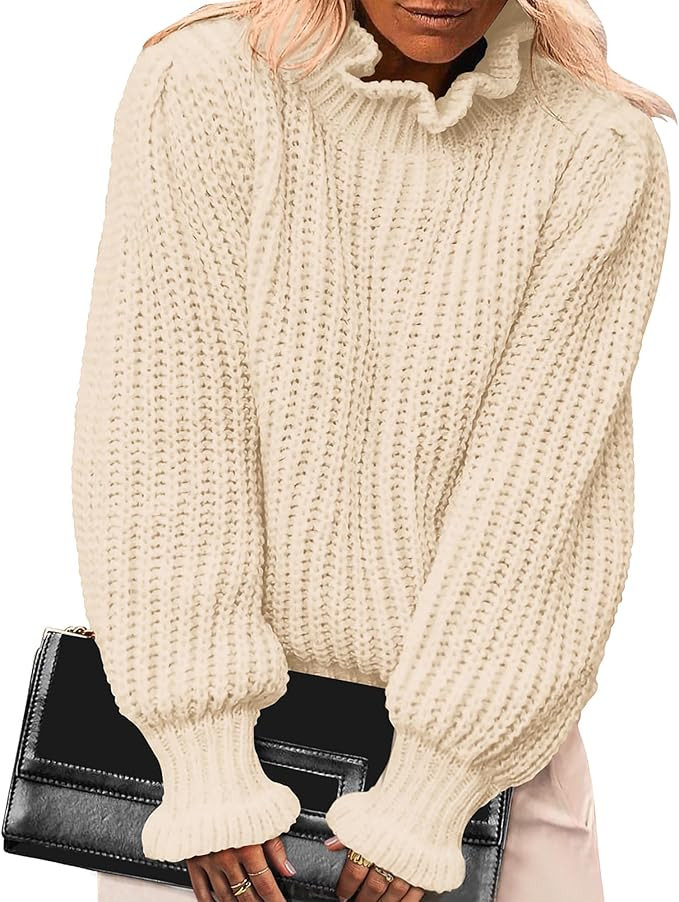 KIRUNDO Women's 2024 Fall Winter Trendy Long Sleeve Flare Turtleneck Sweater Soft Casual Loose Ch... | Amazon (US)