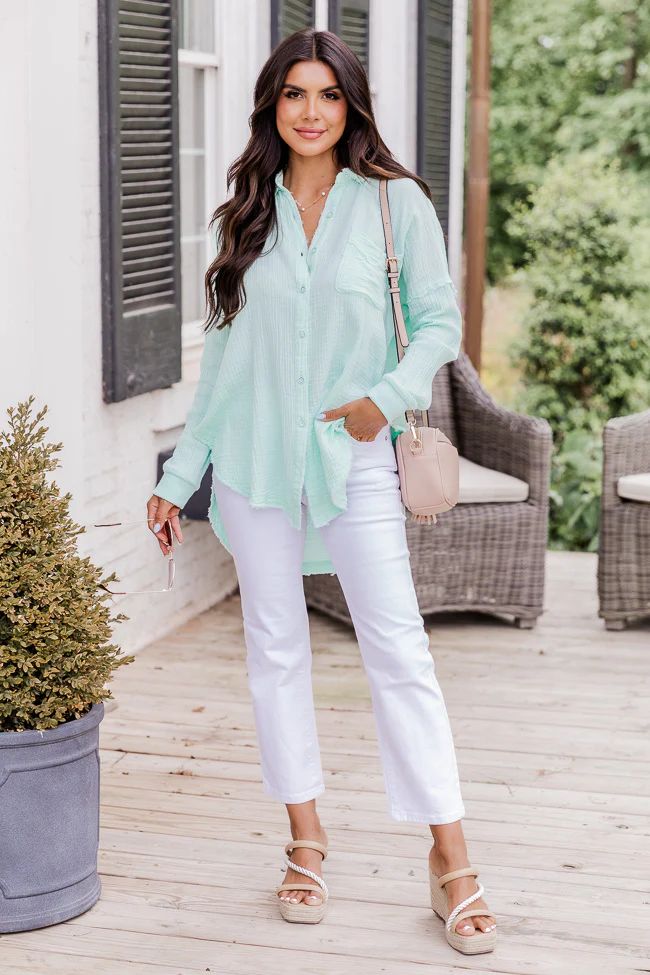 Let Me Adore You Mint Button Front Gauze Blouse | Pink Lily