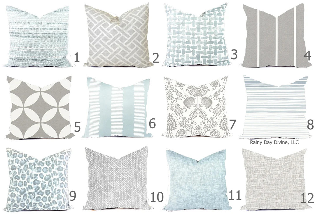 Outdoor Pillows or Indoor Custom Cover Light Ice Blue Grey Gray Designer Modern Multiple Sizes 18... | Etsy (US)