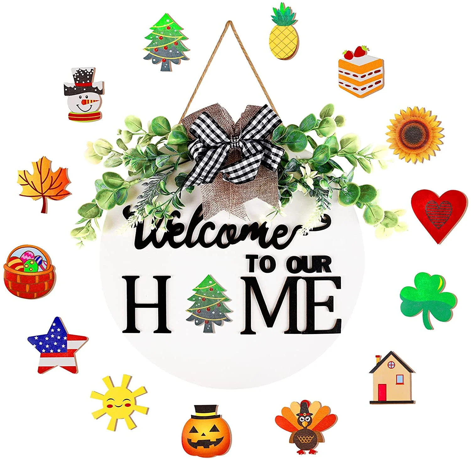 Pxymoer 13 Inch White Interchangeable Holiday Welcome Home Sign For Front Door Porch Wreaths Sign... | Walmart (US)