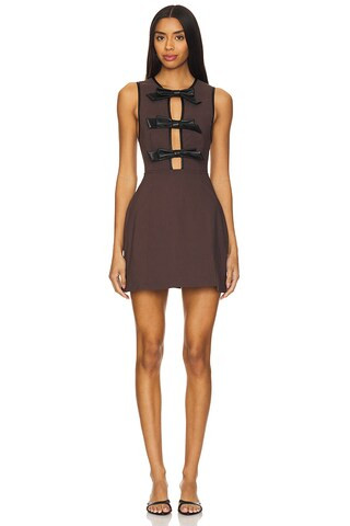 WeWoreWhat Piped Peplum Mini Dress in Brown & Black from Revolve.com | Revolve Clothing (Global)