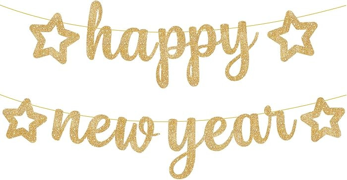 KatchOn, Gold Happy New Year Banner - 10 Feet, Pre-Strung | Glitter Happy New Year Banner for New... | Amazon (US)
