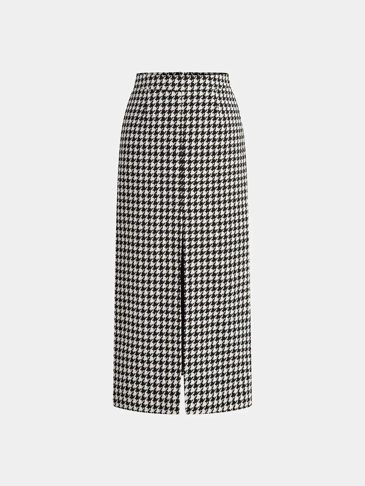 Houndstooth Tweed Slit Front Maxi Skirt | Commense