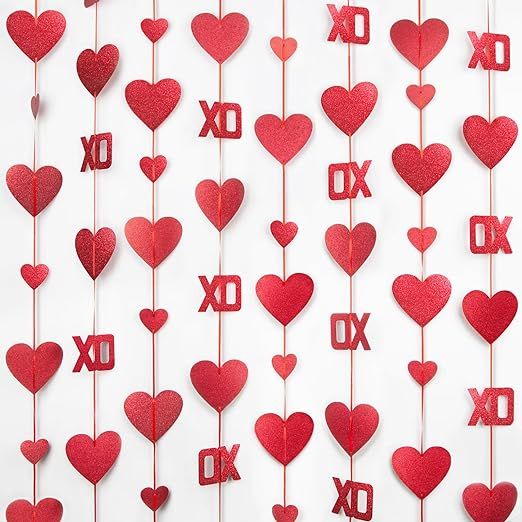 8 Pack Valentines Day Decor, Glitter Heart Hanging Banner Garland Decorations for Home Mantel Cla... | Amazon (US)