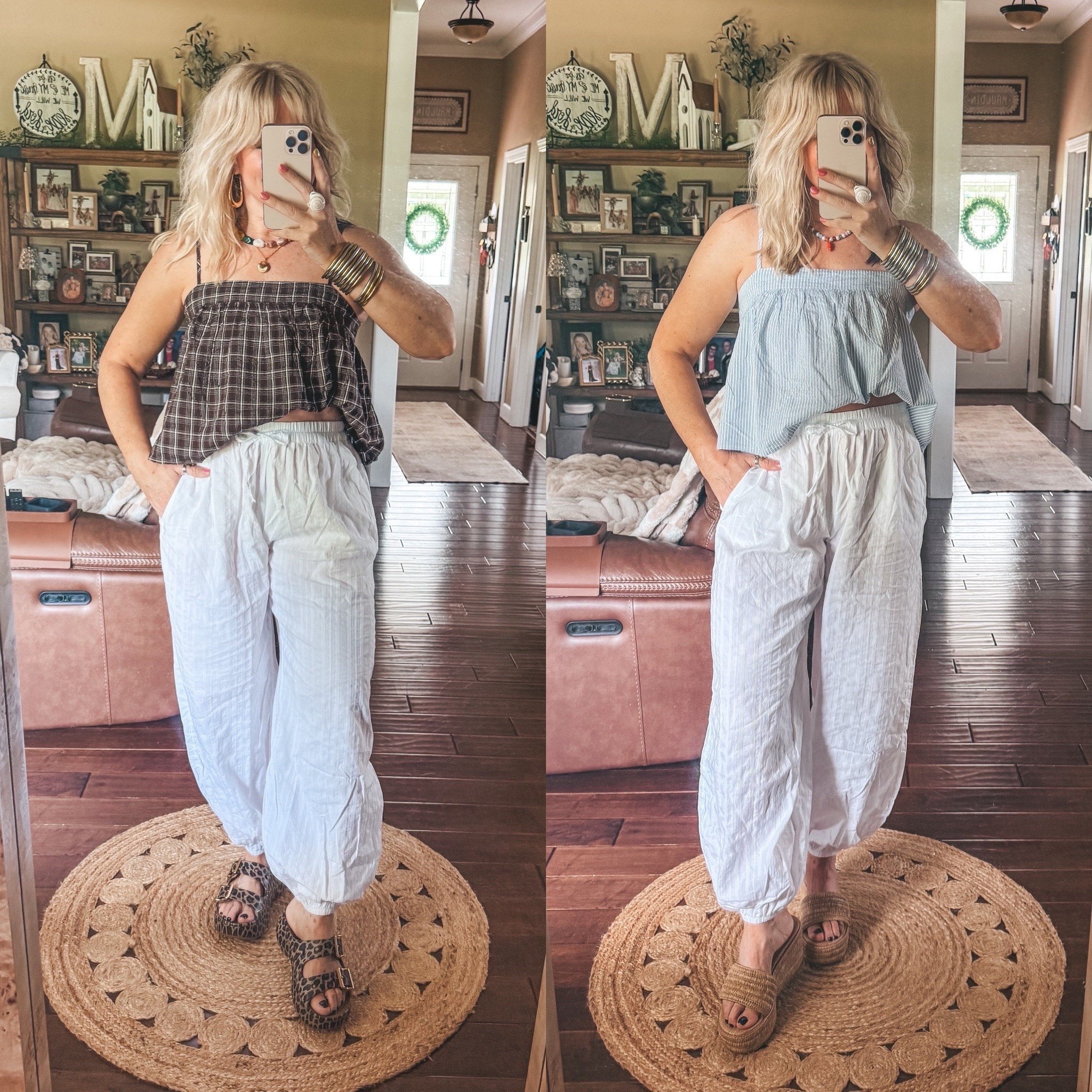 These pants are the best! I love the white…so versatile and cute.  I’m in a medium in everything. These tops are also very cute and I’m linking my strapless bras I’m loving.
Save @beljoy with code MANDIE