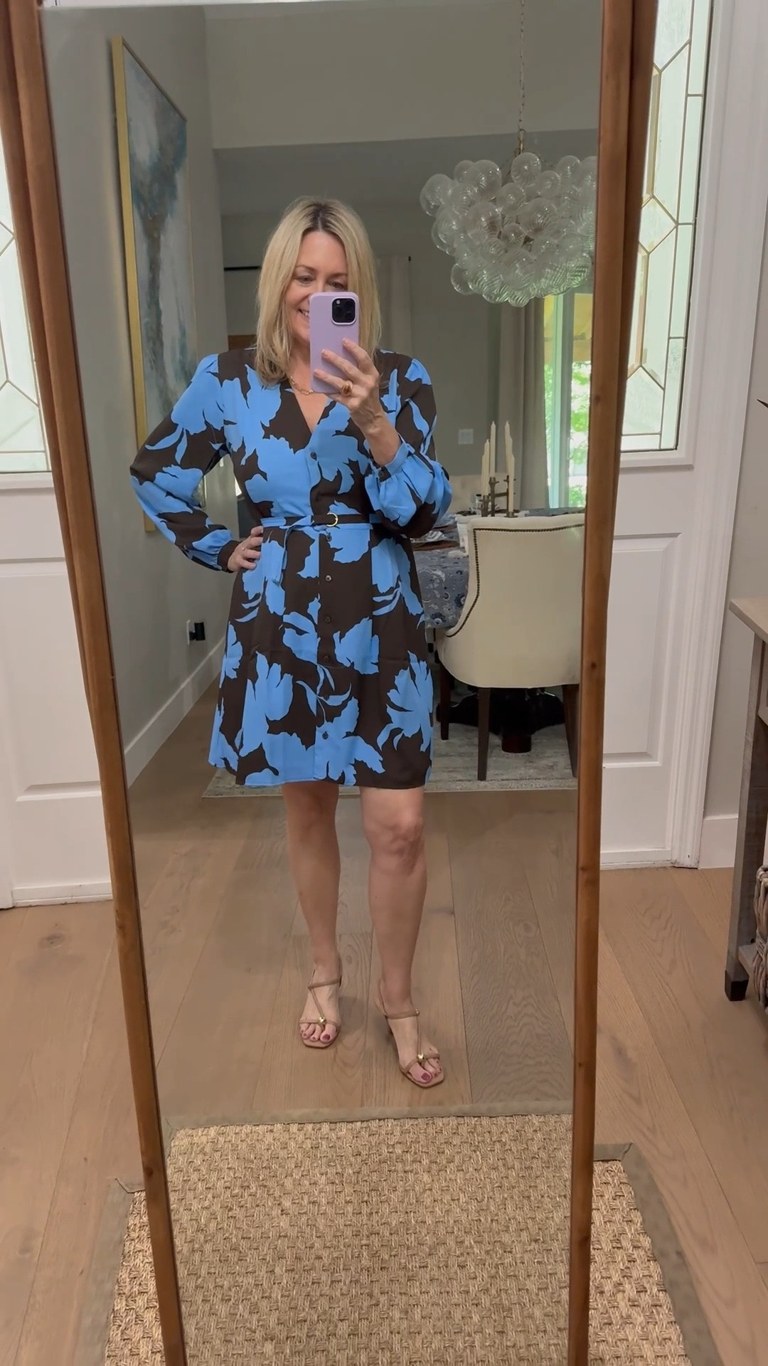 I love the chocolate brown and blue combination on this pretty new dress 
Work outfit, summer to fall transition ￼

#LTKootd #LTKdayinmylife #LTKSeasonal
